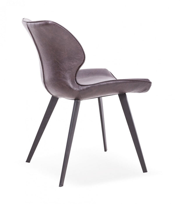 Upholstered Faux Leather Dining Side Chairs (Set of 2) - Brown / Black