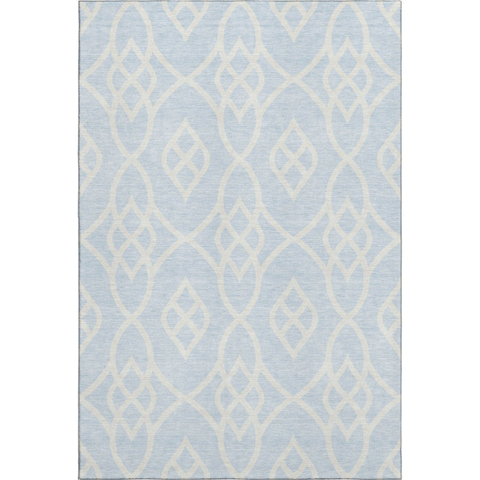 10' X 14' Trellis Washable Area Rug With UV Protection (670315) - Sky Blue / Ivory