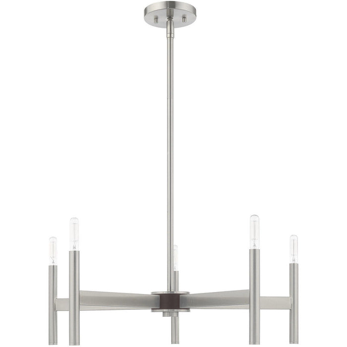 20'' Five Light Dimmable Chandelier With Shades - Nickel / Pearl Silver