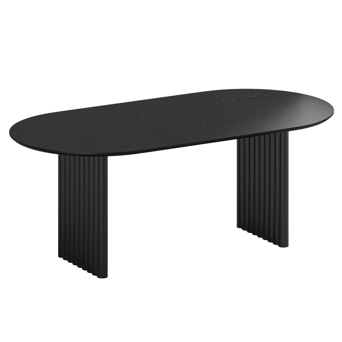 Solid Wood Mirrored Double Pedestal Base Dining Table - Black