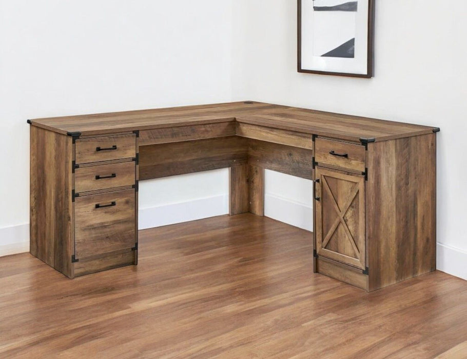 64" Wood L Shape Executive Desk With Four Drawers - Oak