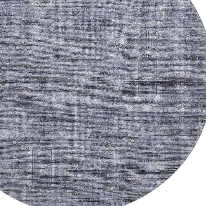 8' Southwestern Washable Round Rug With UV Protection - Blue And Gray