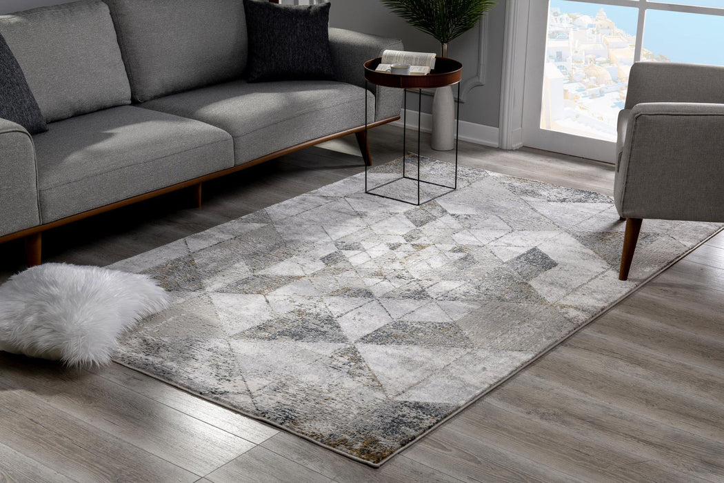7.8' x 10.8' Abstract Power Loom Area Rug - Gray And Ivory