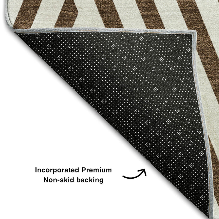 8' X 10' Geometric Washable Area Rug With UV Protection (648524) - Brown / Ivory