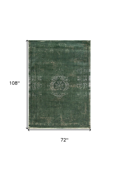 6' x 9' Medallion Non Skid Area Rug - Green And Gray