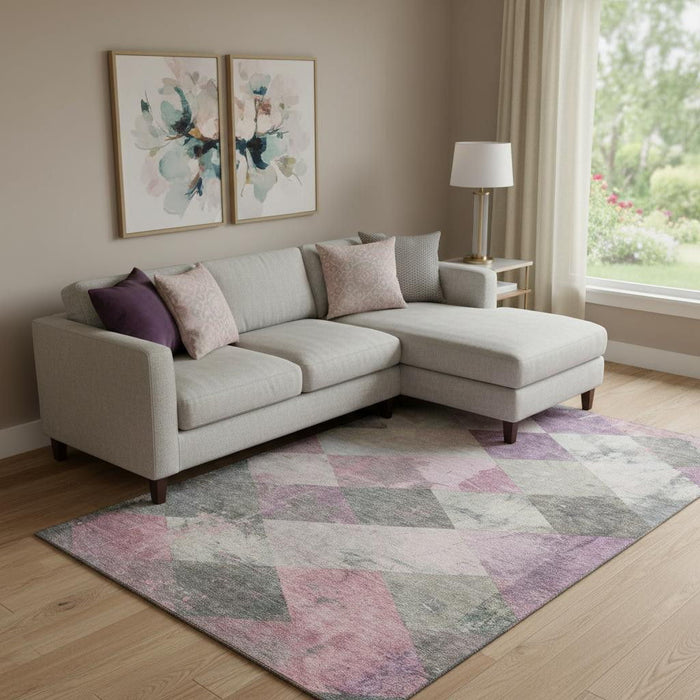 10' X 14' Geometric Washable Area Rug With UV Protection (709306) - Blush / Gray / Silver
