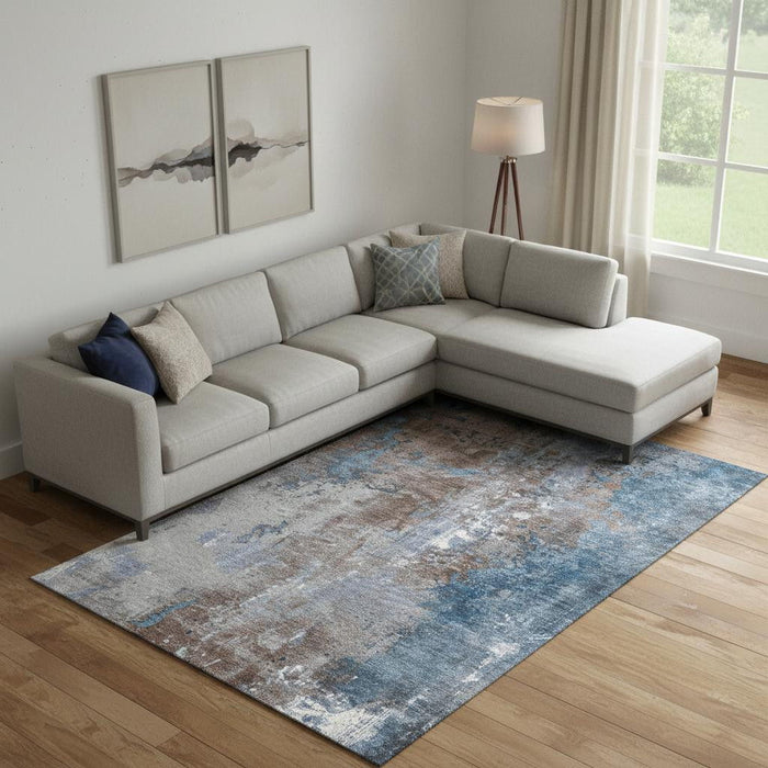 10' X 14' Abstract Washable Area Rug With UV Protection (706343) - Coffee / Blue
