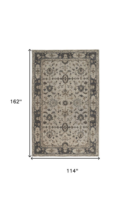 10' x 13' Wool Floral Tufted Handmade Stain Resistant Area Rug - Gray Ivory And Taupe