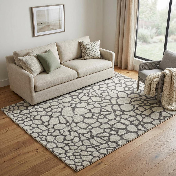 5' X 8' Wool Abstract Hand Knotted Area Rug (744194) - Ivory / Gray