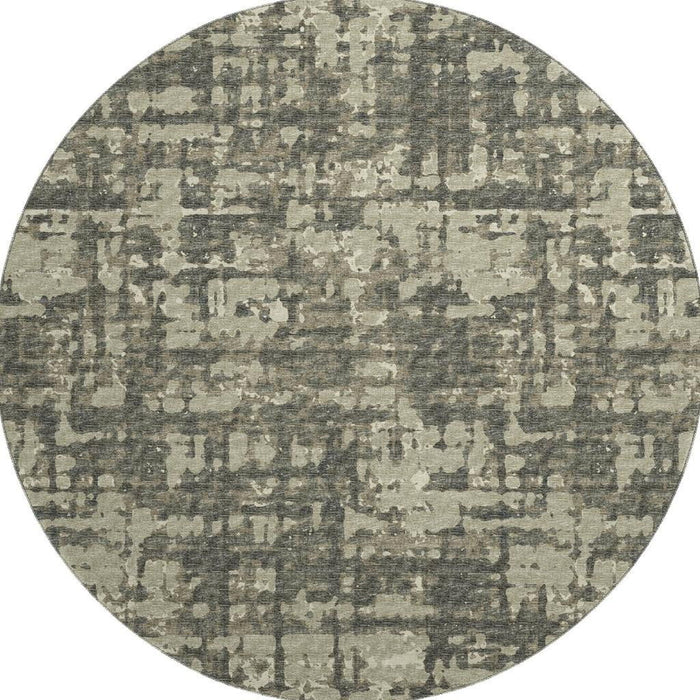 8' Abstract Washable Round Rug With UV Protection - Brown / Beige