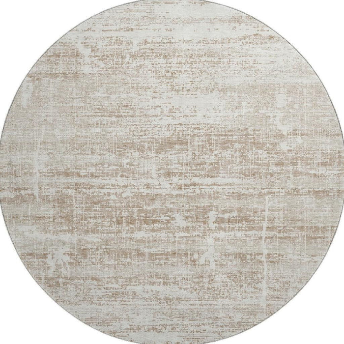 8' Abstract Washable Round Rug With UV Protection - Beige And Ivory