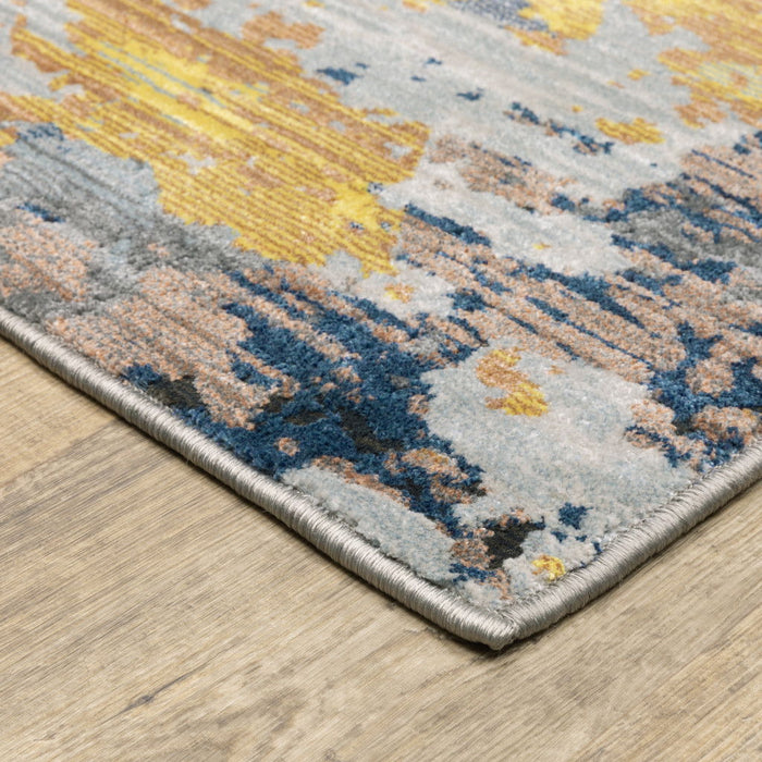 8' x 11' Abstract Power Loom Stain Resistant Area Rug - Yellow Gold Blue Gray Brown And Beige