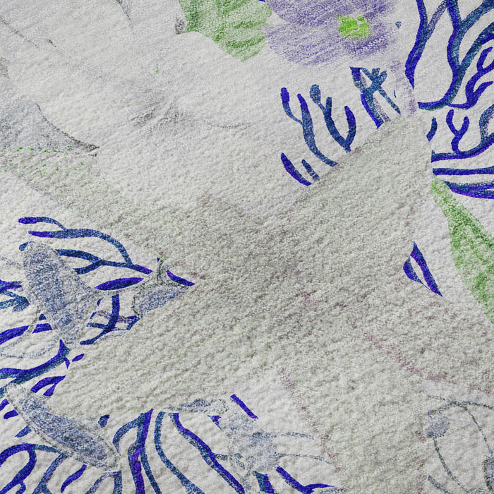 9' X 12' Geometric Washable Area Rug With UV Protection (645713) - Blue / Ivory / Lime Green