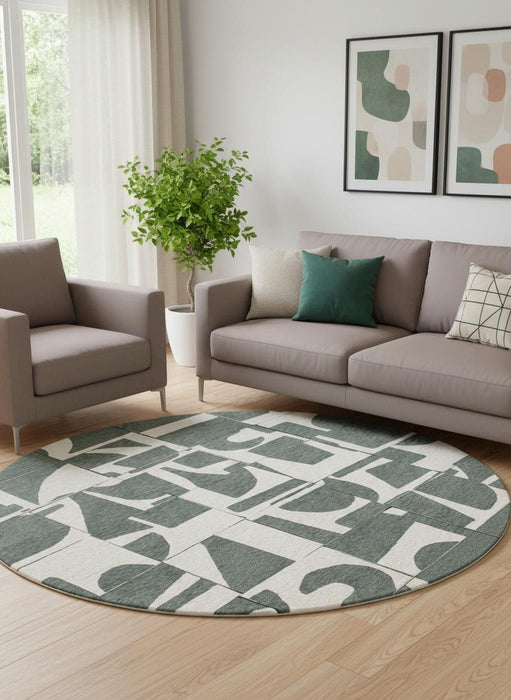8' Geometric Washable Round Rug (551971) - Gray / Green