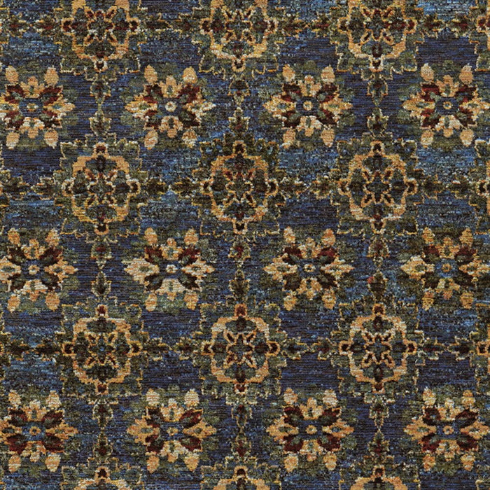 8' x 11' Oriental Power Loom Area Rug - Blue And Gold