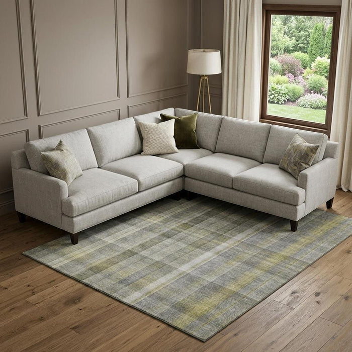 10' X 14' Plaid Washable Area Rug With UV Protection (648016) - Gray / Gold