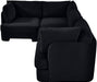 Meridian Furniture velvet performance fabric upholstered 4-piece stationary sectional sofa with modern design.