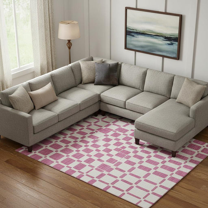 10' X 14' Geometric Washable Area Rug With UV Protection (669264) - Blush / Ivory