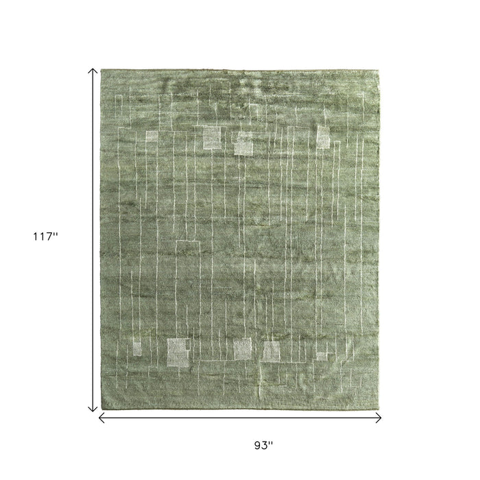8' X 10' Abstract Hand Knotted Area Rug - Green And Ivory