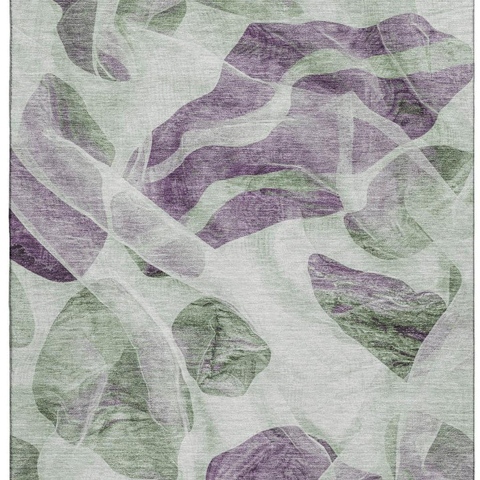 10' X 14' Abstract Washable Area Rug With UV Protection (706163) - Artichoke Green / Lavender / Ivory