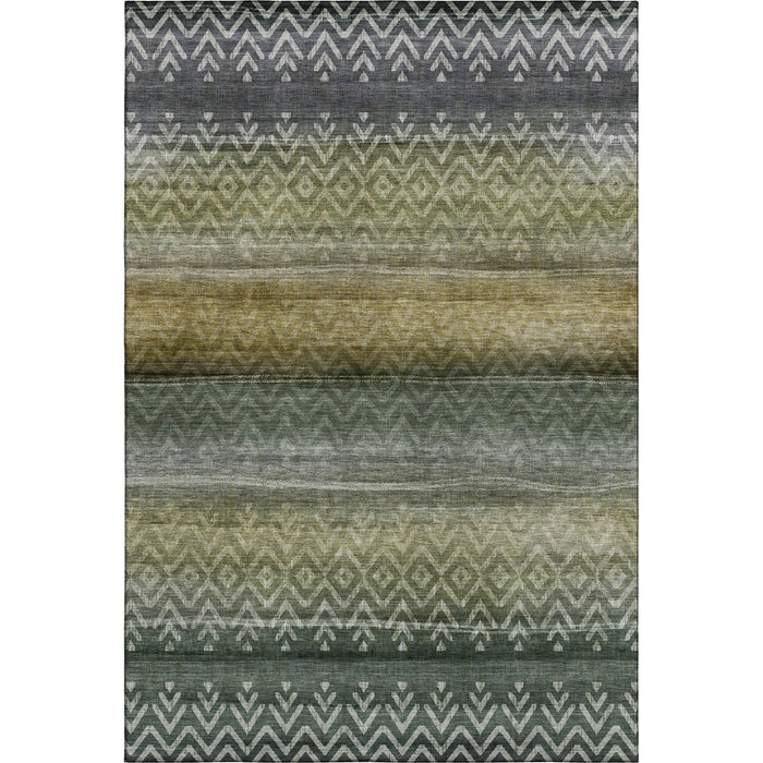 10' X 14' Geometric Washable Area Rug With UV Protection (715651) - Green / Charcoal