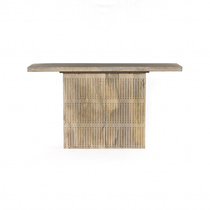 Solid Wood Distressed Pedestal Console Table - Light Brown