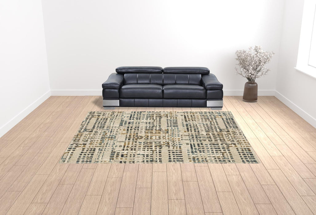 10' x 13' Abstract Power Loom Stain Resistant Area Rug - Beige Gray Blues Orange Yellow And Ivory