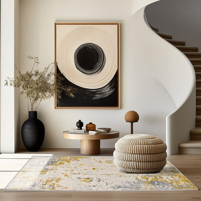 9' x 13' Abstract Area Rug - Gold And Gray