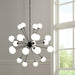 HomeRoots Eleven light frosted metal and glass chandelier with white shades, dimmable black finish, modern ceiling lighting fixture.