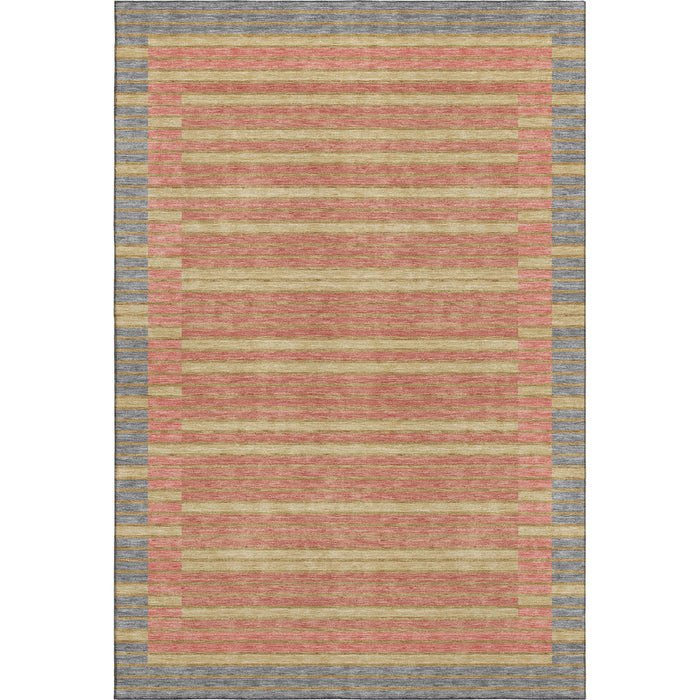 10' X 14' Striped Washable Area Rug With UV Protection (693498) - Pewter / Salmon / Gold