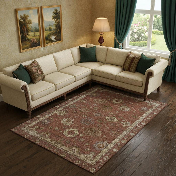 10' X 14' Oriental Washable Area Rug With UV Protection (716419) - Rust / Beige