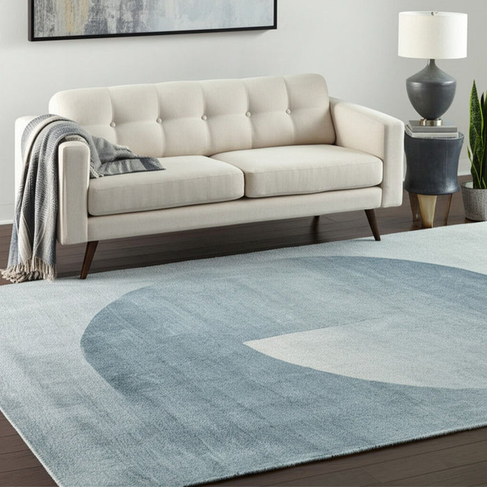 5' X 8' Geometric Hand Tufted Area Rug - Blue And White