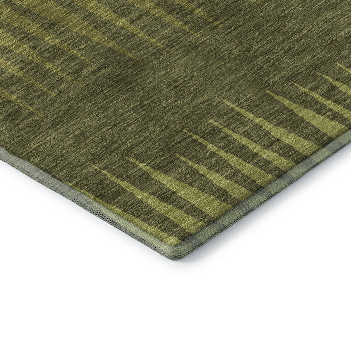 10' X 14' Striped Washable Area Rug With UV Protection (670405) - Olive Green / Gray / Fern Green
