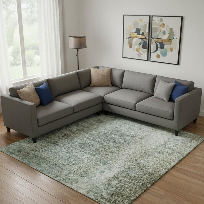 10' X 14' Abstract Washable Area Rug With UV Protection (710640) - Pale Aqua / Beige / Ivory