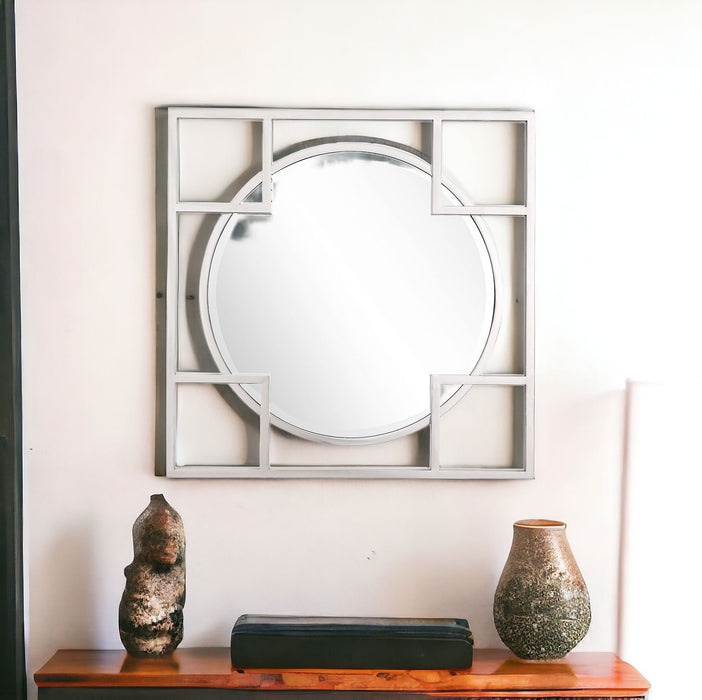 33" Square Metal Framed Accent Mirror - Silver