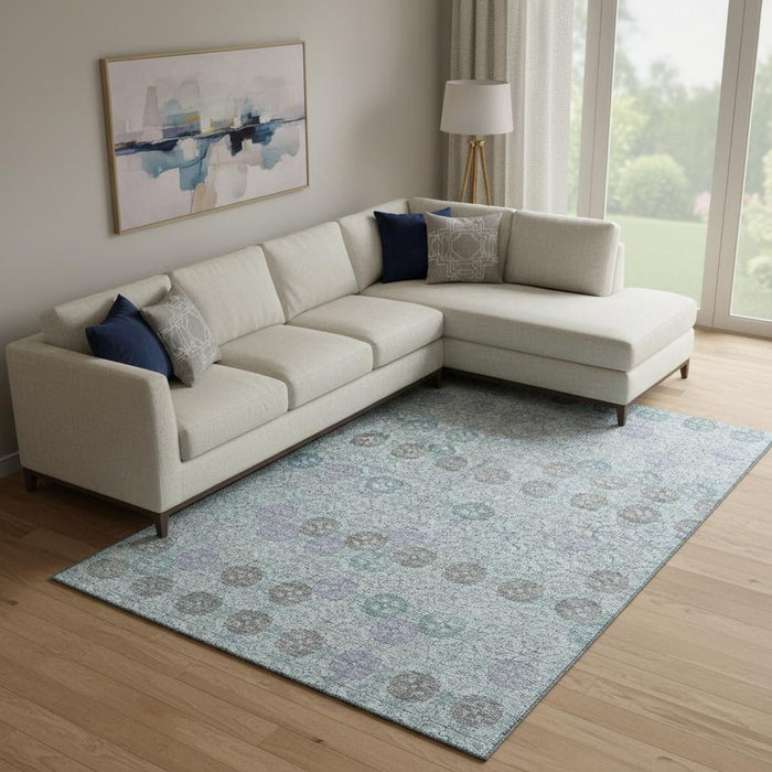 10' X 14' Geometric Washable Area Rug With UV Protection (705959) - Teal / Gray