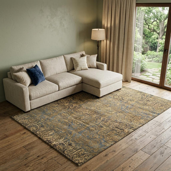 8' X 10' Wool Paisley Hand Knotted Area Rug (744269) - Brown / Gold / Blue