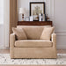 Giga farmhouse accent arm chair with wooden legs, featuring two bolster pillows and cozy upholstered seating.