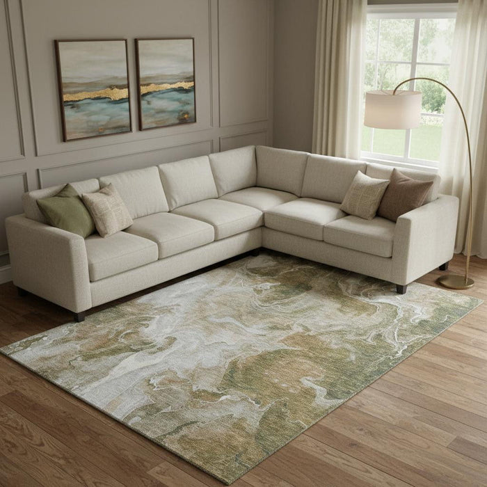 10' X 14' Abstract Washable Area Rug With UV Protection (697236) - Coffee / Copper / Silver