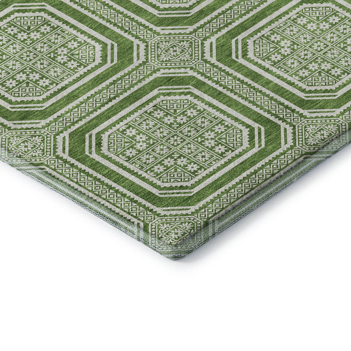 10' X 14' Geometric Washable Area Rug With UV Protection (693786) - Green / Ivory