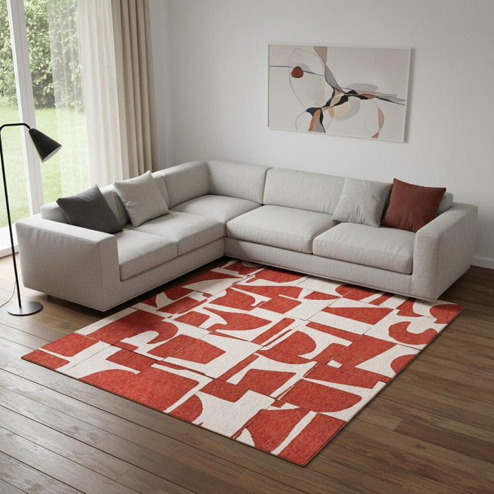 8' X 11' Geometric Washable Area Rug (551977) - Red / White