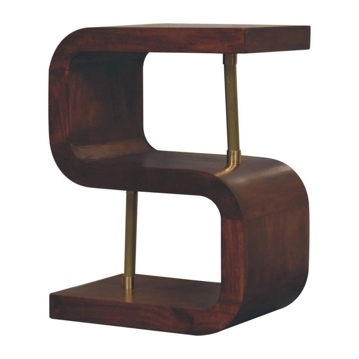 24" Solid Wood Curved Nightstand - Chestnut And Gold