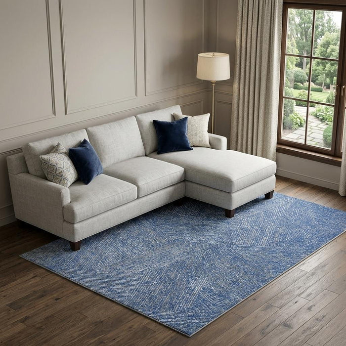 10' X 14' Abstract Washable Area Rug With UV Protection (678167) - Navy Blue / Ivory