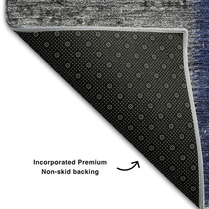 10' X 14' Patchwork Washable Area Rug With UV Protection (655192) - Navy Blue / Gray