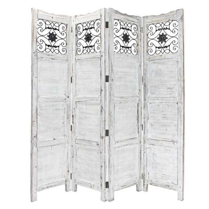 4 Panel With Scroll Work Room Divider Screen - Gray Wash