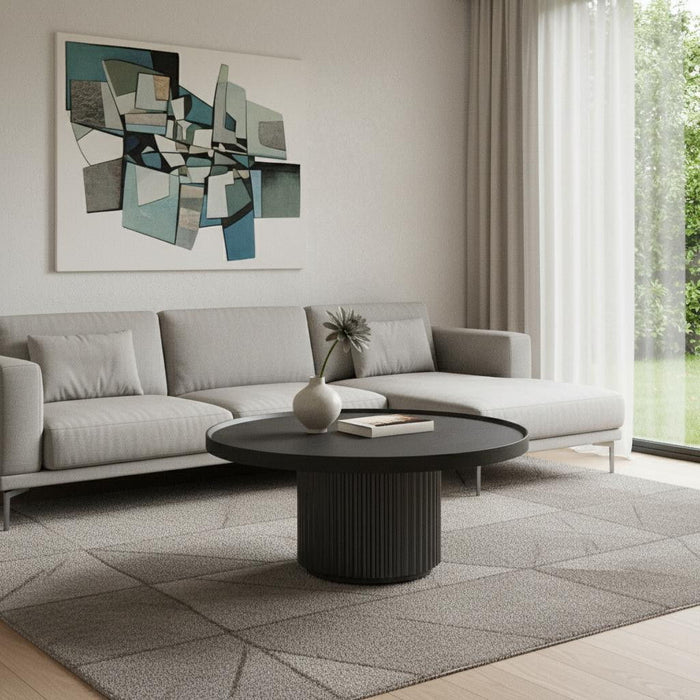 Solid Wood Round Pedestal Coffee Table - Dark Gray