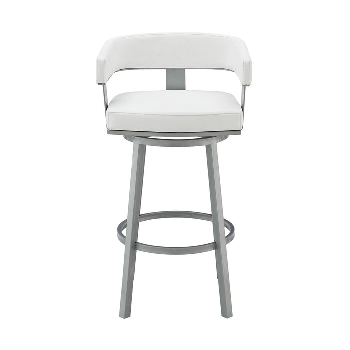 Faux Leather And Iron Swivel Low Back Counter Height Bar Chair - White And Gray