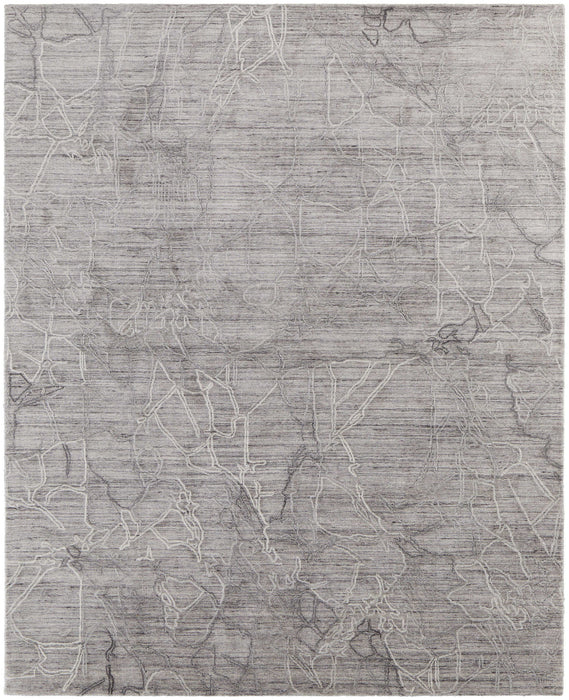 9' x 12' Abstract Hand Woven Worn Faded Wool Blend Area Rug - Gray And Ivory