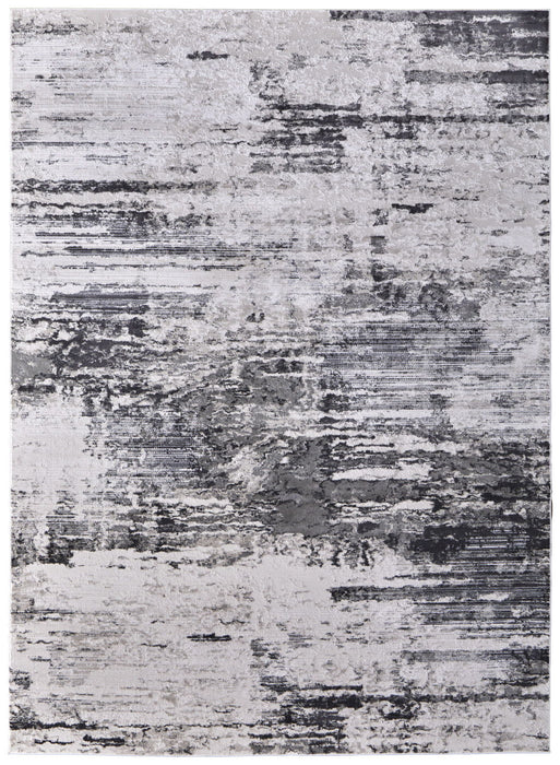 10' x 13' Abstract Power Loom Worn Faded Area Rug - Gray Ivory And Taupe