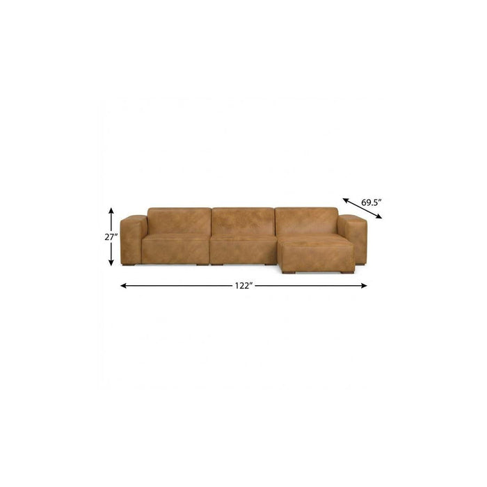 122" Sienna Leather Modular Sofa With Brown Legs - Brown